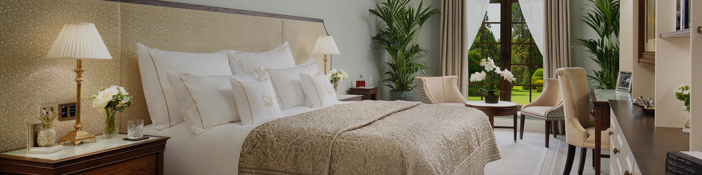 Luxury bedroom at Grantley Hall hotel