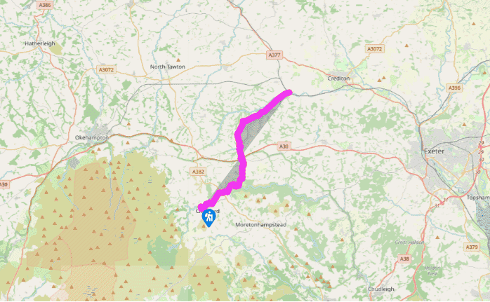 Two Moors Way: Chagford Bridge to Yeoford